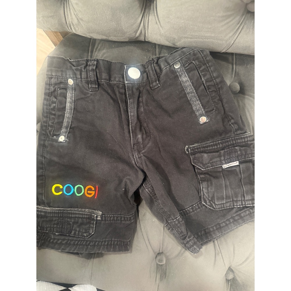 Coogi Boys Black Denim Cargo Shorts Rainbow Logo Toddler Size 3T cotton